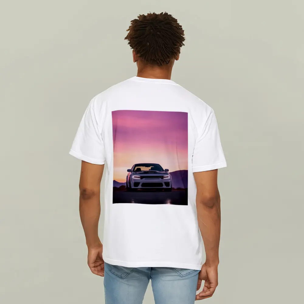 Dodge Charger Front View Sunset Sky – T-Shirts