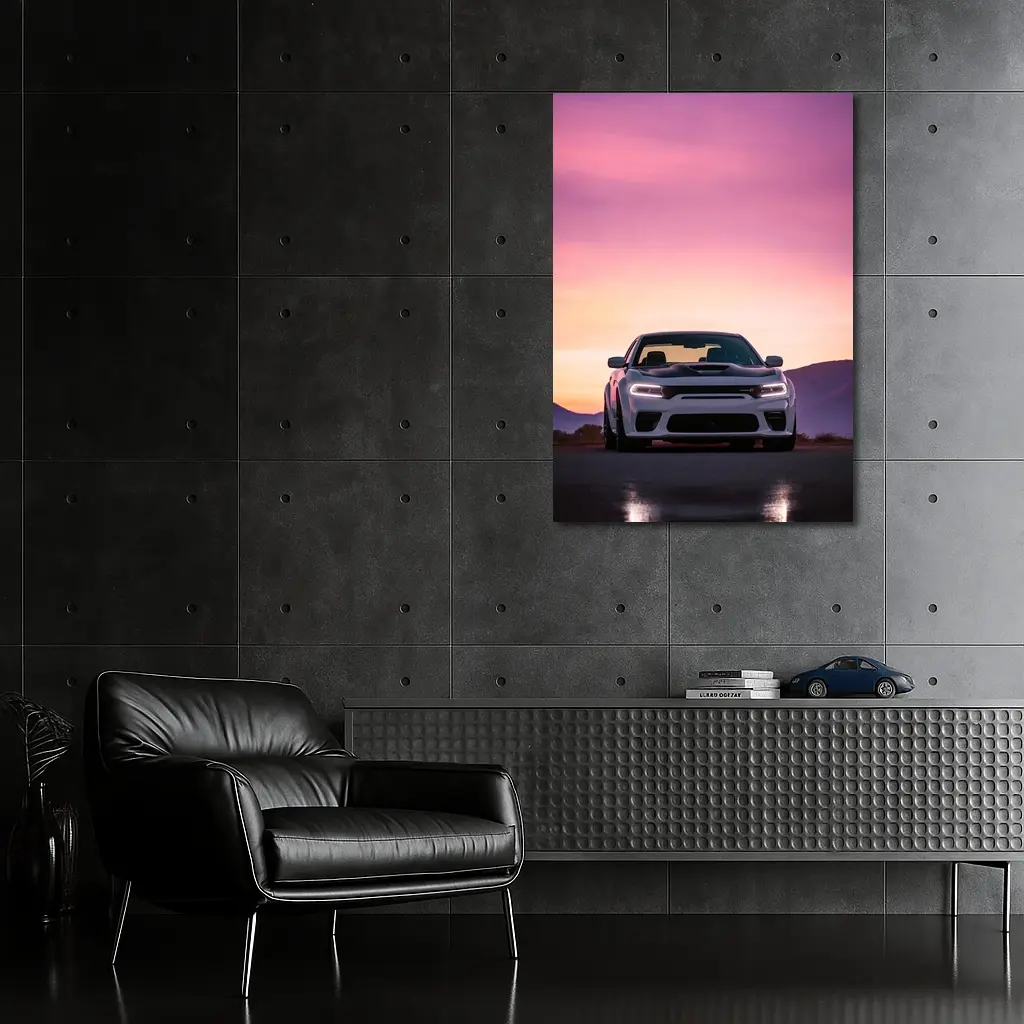 Dodge Charger Front View Sunset Sky – Wall Art