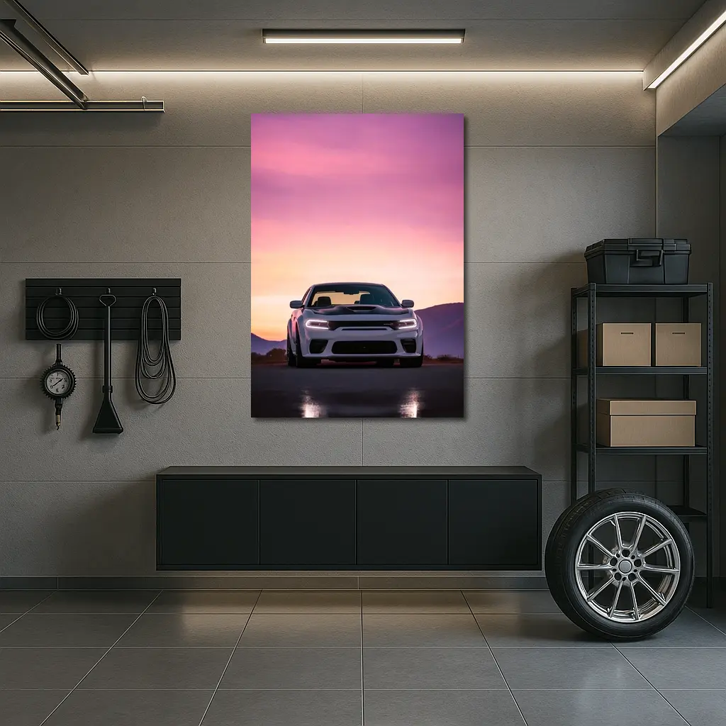 Dodge Charger Front View Sunset Sky – Wall Art