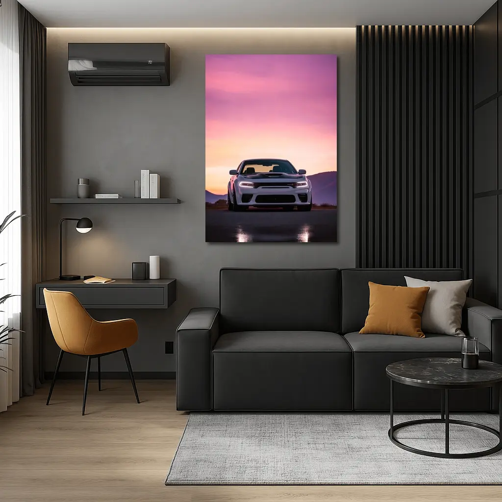 Dodge Charger Front View Sunset Sky – Wall Art
