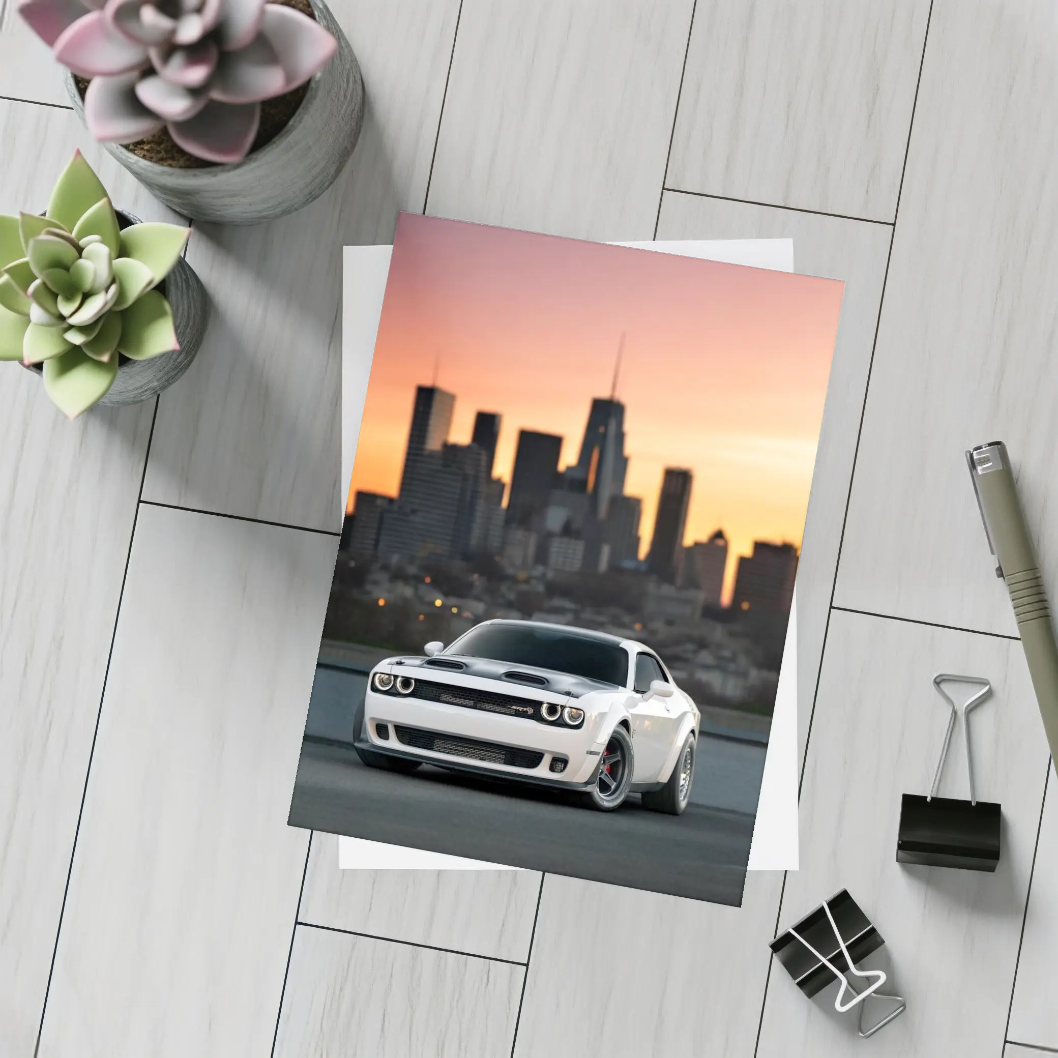 Dodge Challenger SRT City Sunset White – Postcards