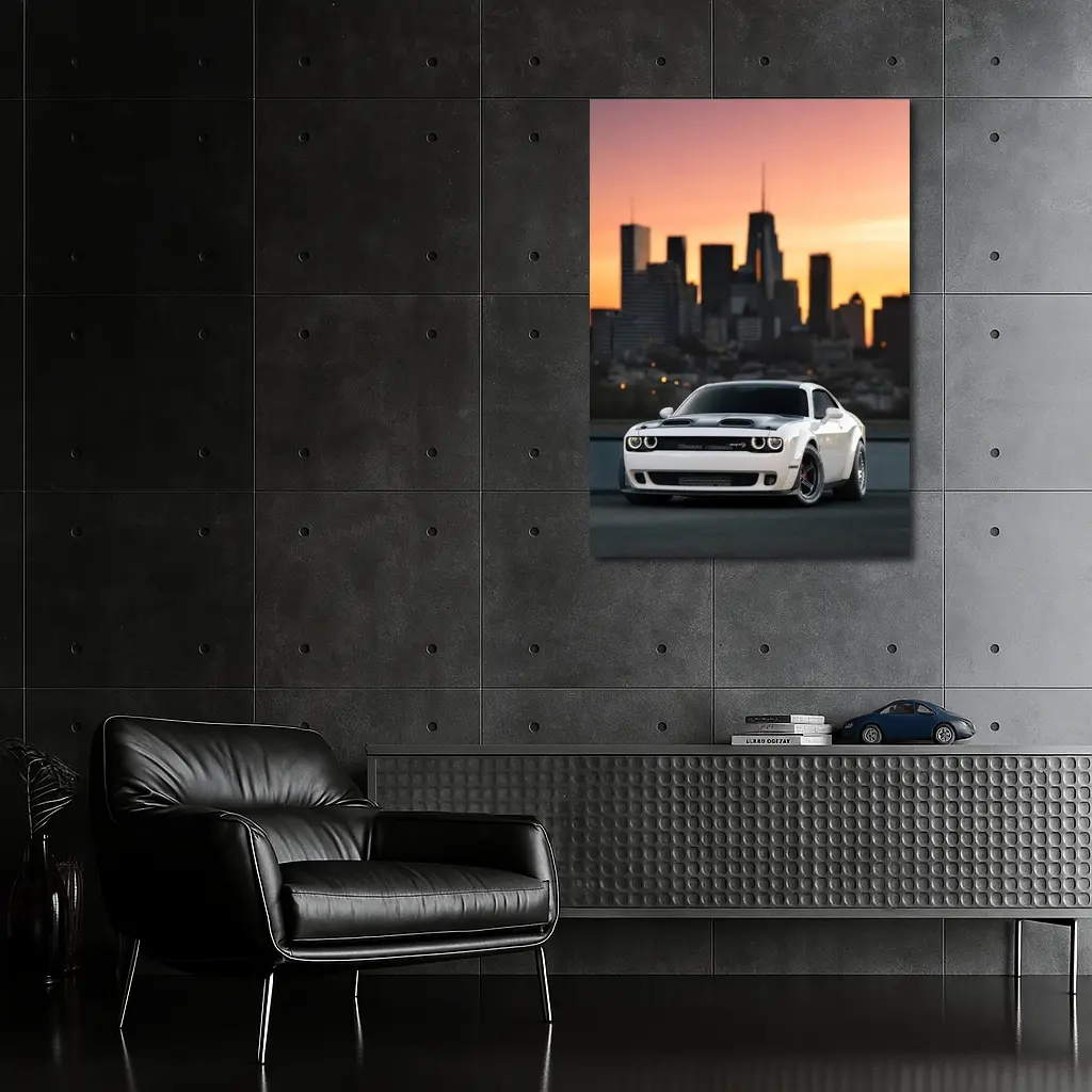 Dodge Challenger SRT City Sunset White – Wall Art