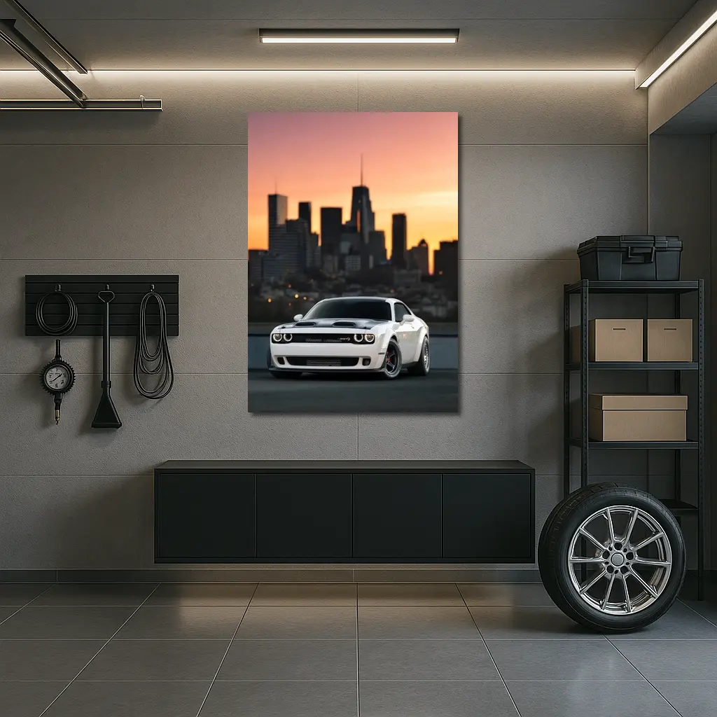 Dodge Challenger SRT City Sunset White – Wall Art