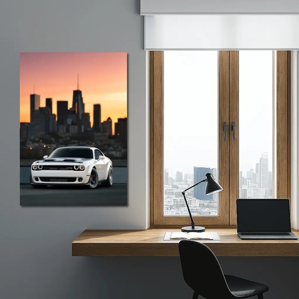 Dodge Challenger SRT City Sunset White – Wall Art