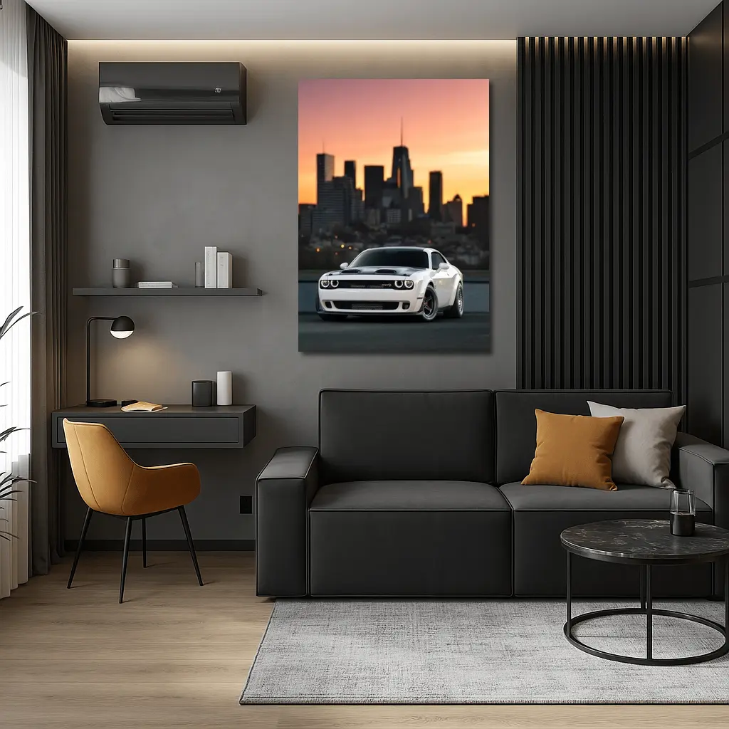 Dodge Challenger SRT City Sunset White – Wall Art