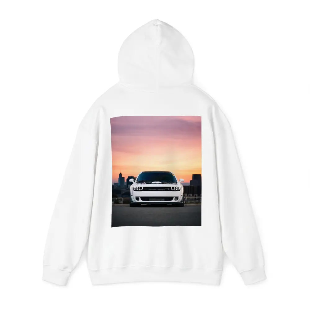 Dodge Challenger White Muscle Car Sunset City – Hoodies
