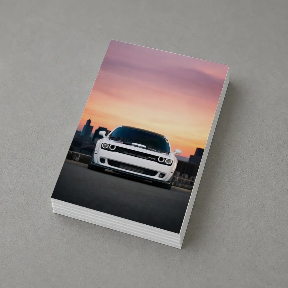 Dodge Challenger White Muscle Car Sunset City – Postcards