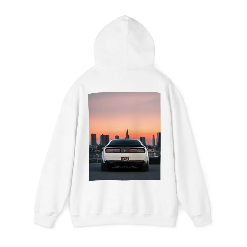 Dodge Challenger Rear City Sunset View – Hoodies