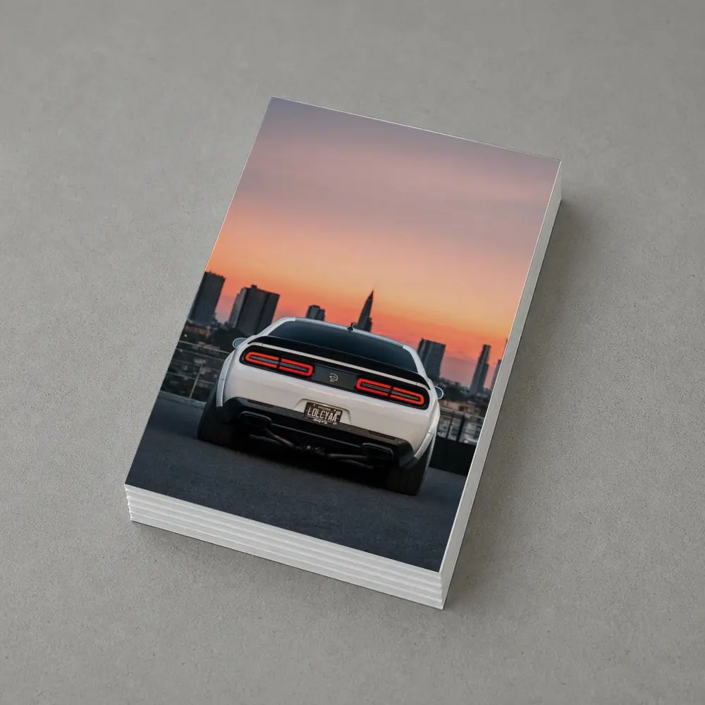 Dodge Challenger Rear City Sunset View – Postcards