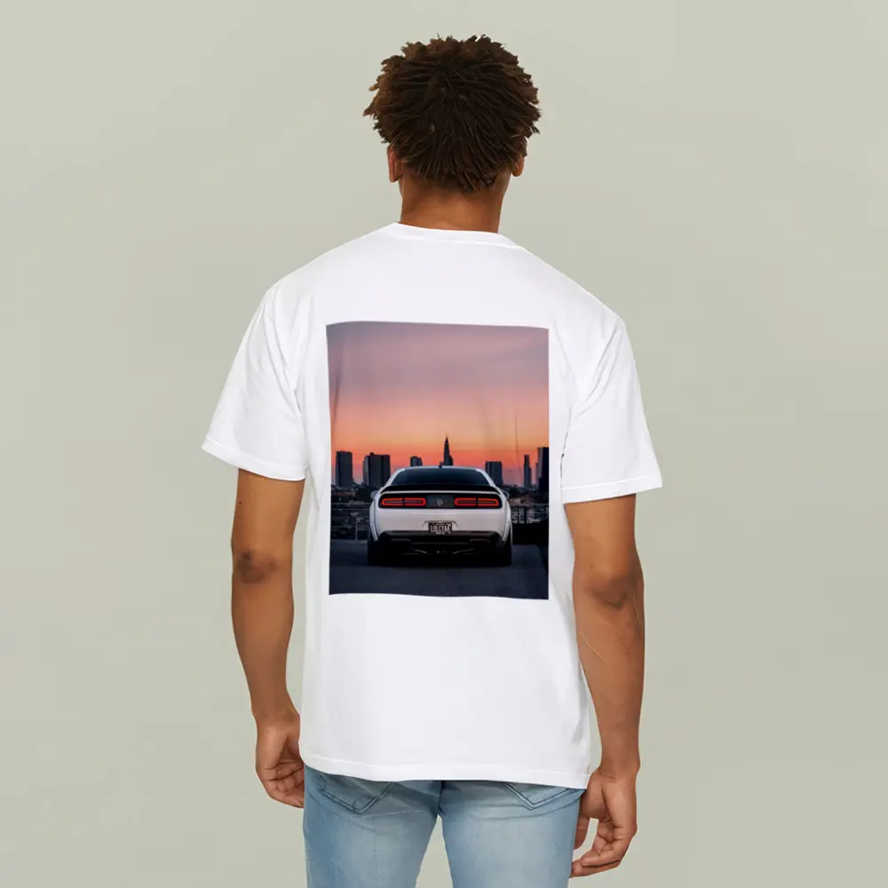 Dodge Challenger Rear City Sunset View – T-Shirts