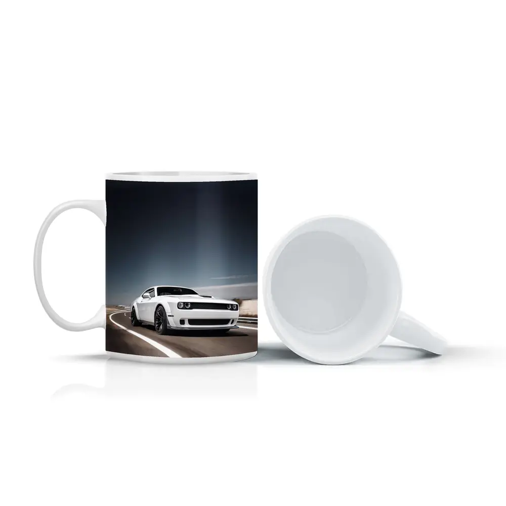 Dodge Challenger White Muscle Car Open Road – Mugs