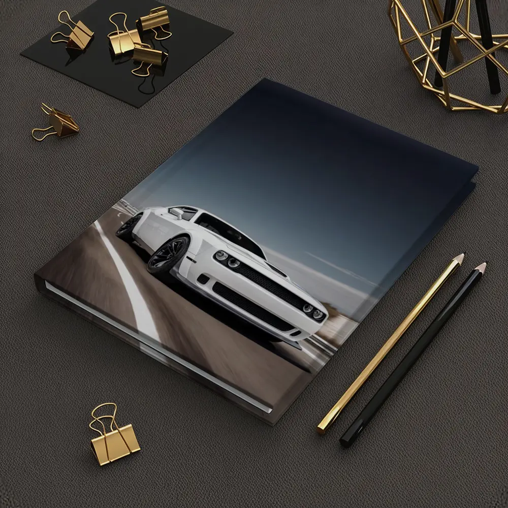 Dodge Challenger White Muscle Car Open Road – Notebooks