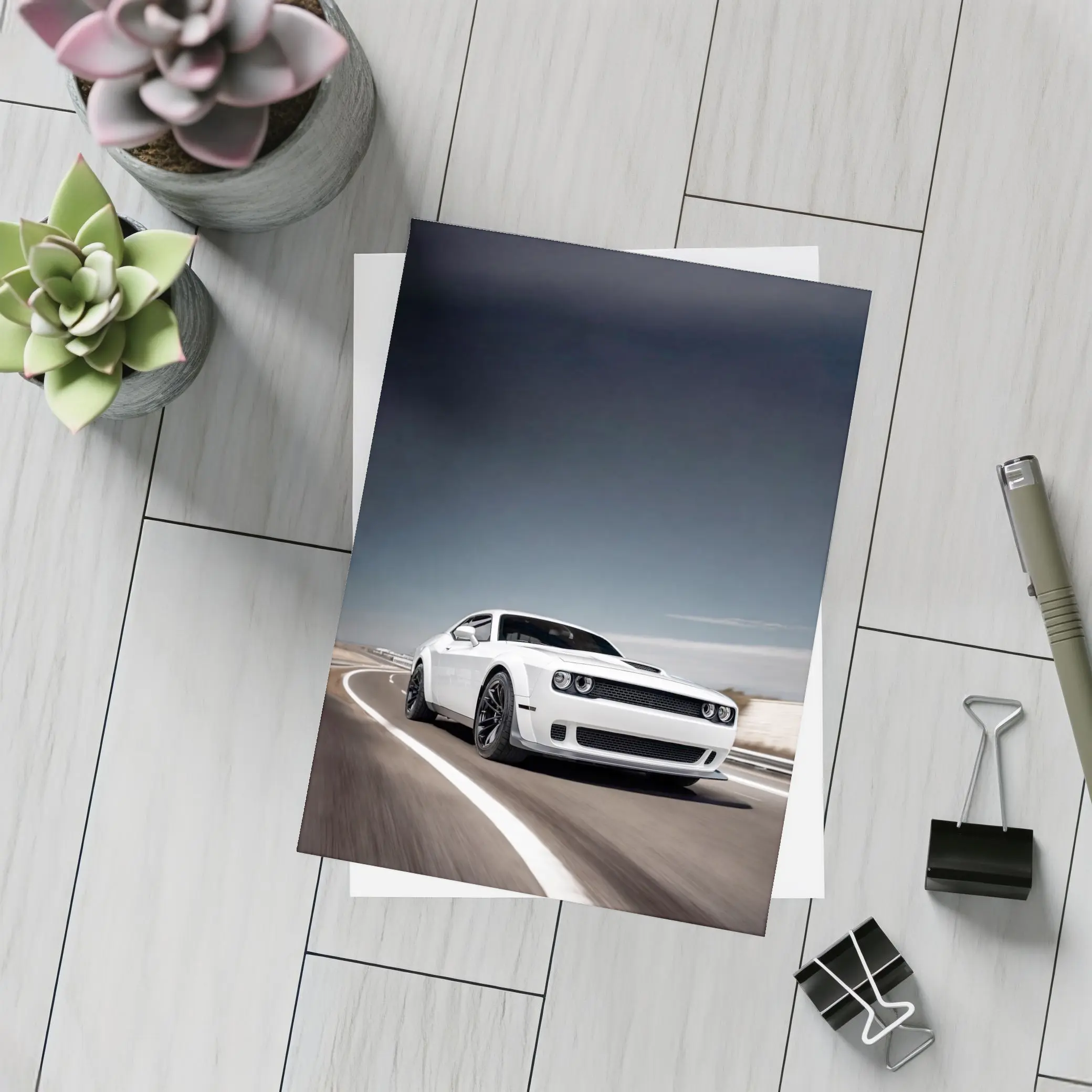 Dodge Challenger White Muscle Car Open Road – Postcards