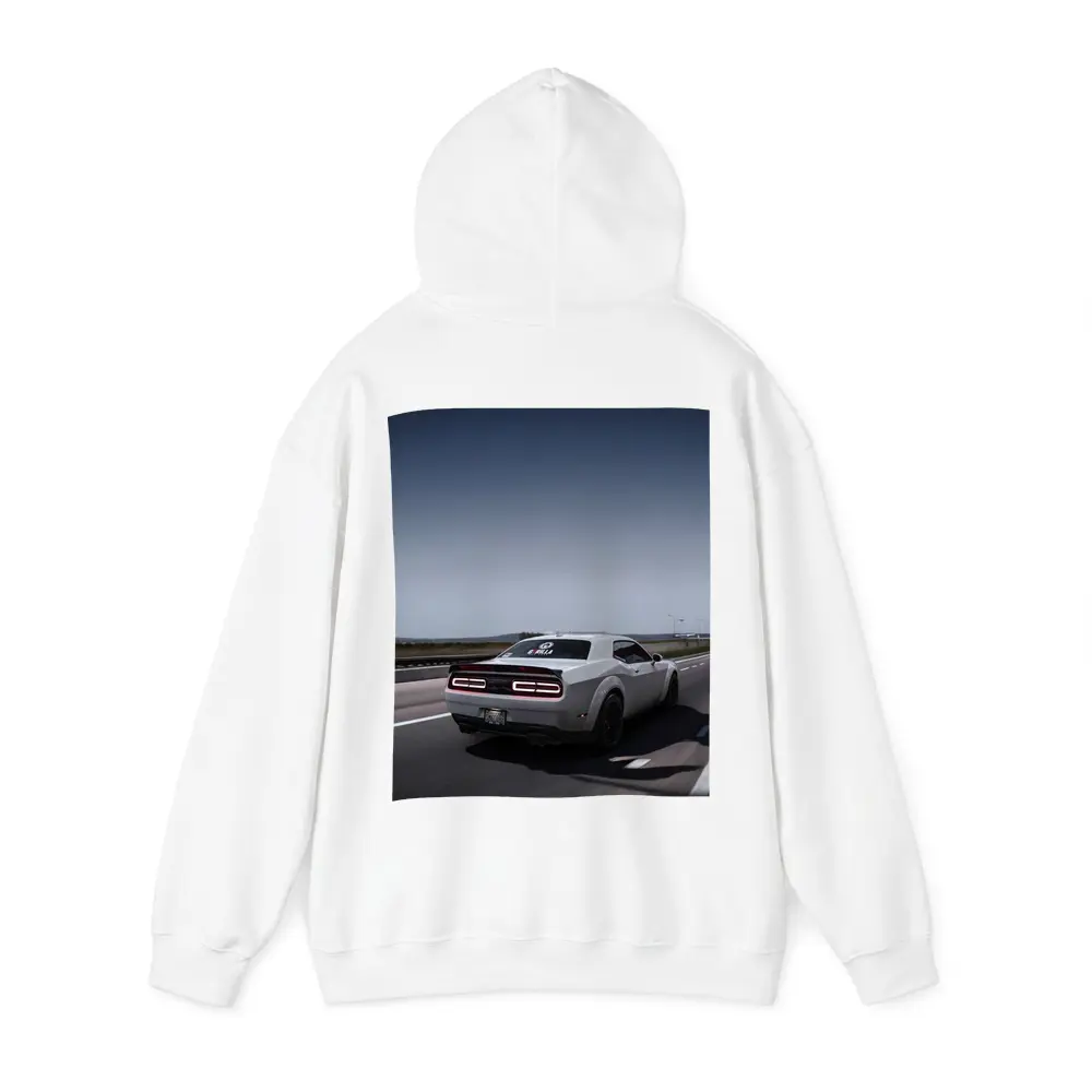 Dodge Challenger Hellcat On Open Highway – Hoodies