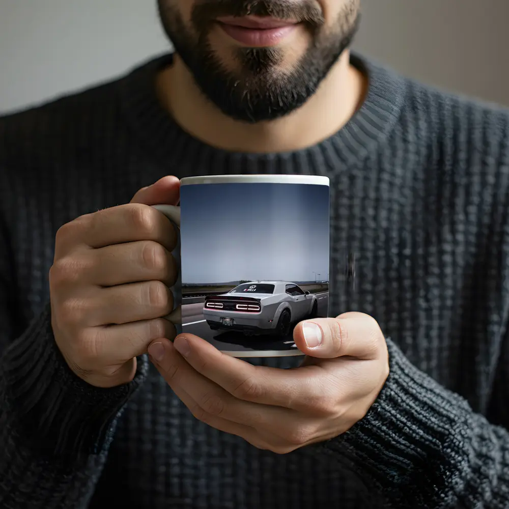 Dodge Challenger Hellcat On Open Highway – Mugs