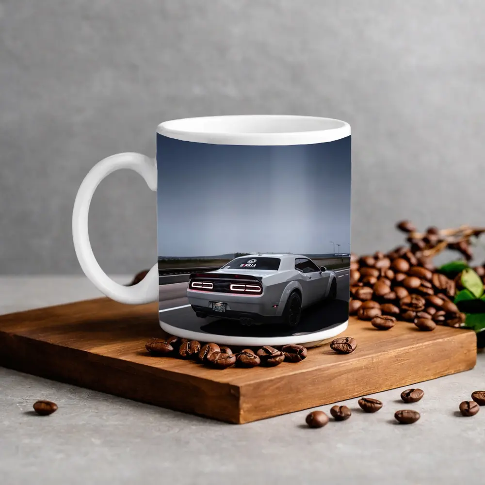 Dodge Challenger Hellcat On Open Highway – Mugs