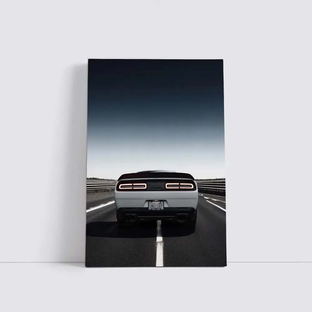 Dodge Challenger White Rear View Open Road – Wall Art