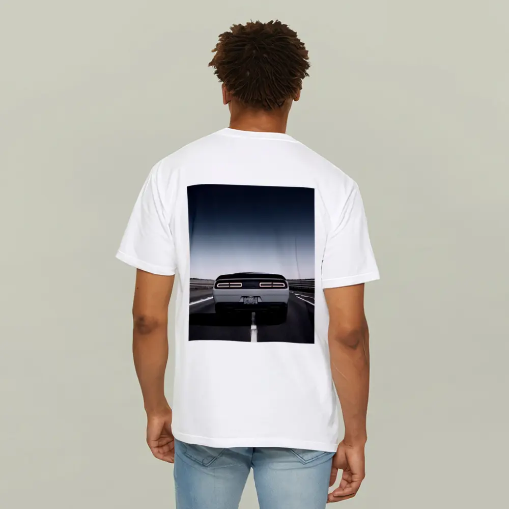 Dodge Challenger White Rear View Open Road – T-Shirts