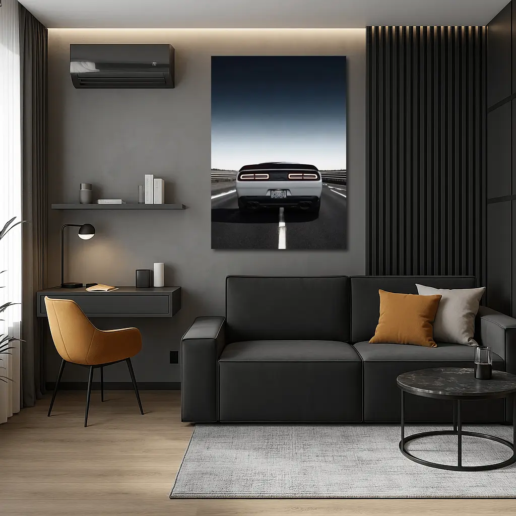 Dodge Challenger White Rear View Open Road – Wall Art