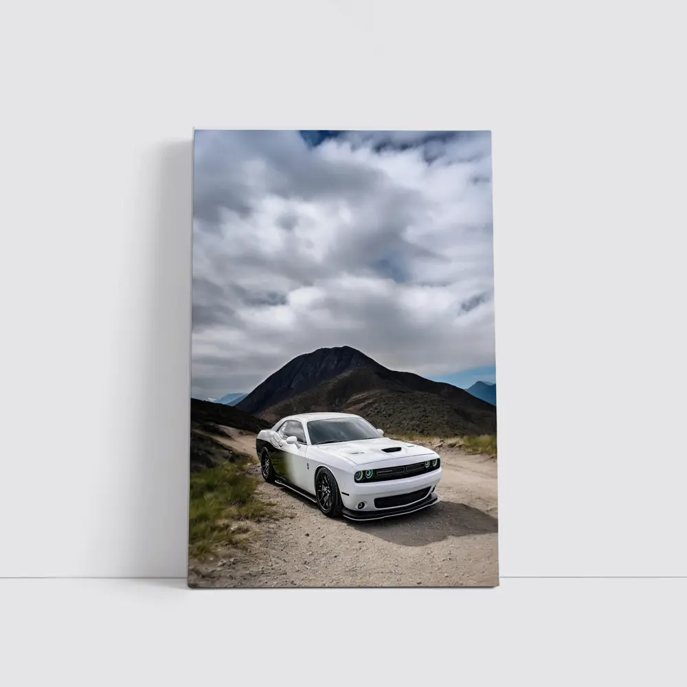 Dodge Challenger White Muscle Car Mountain Road – Wall Art