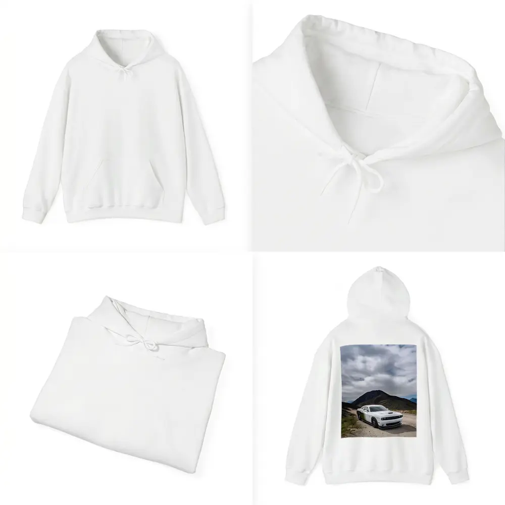 Dodge Challenger White Muscle Car Mountain Road – Hoodies