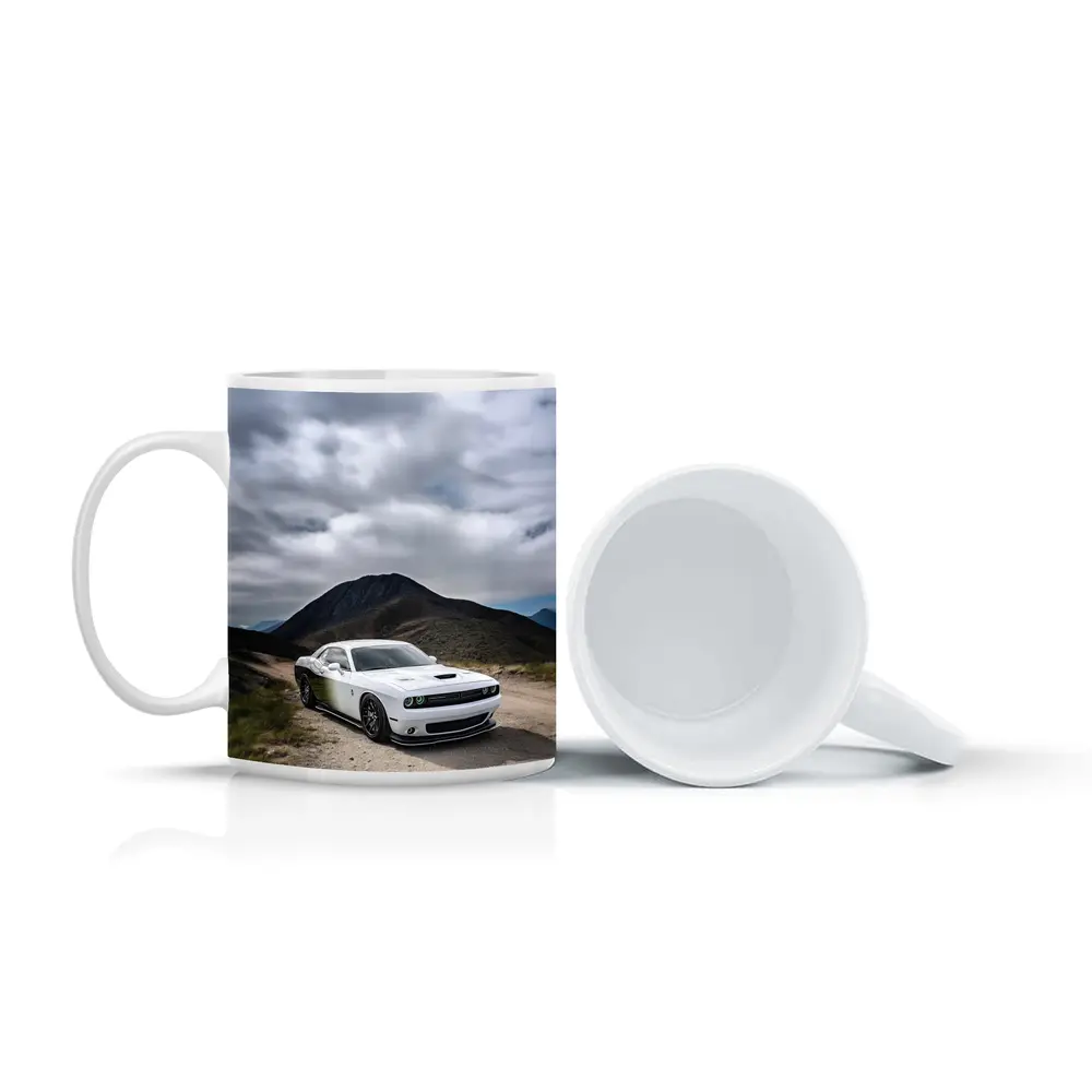 Dodge Challenger White Muscle Car Mountain Road – Mugs
