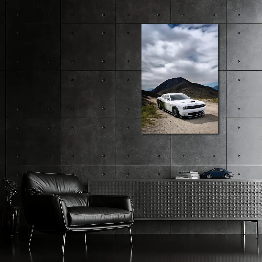 Dodge Challenger White Muscle Car Mountain Road – Wall Art