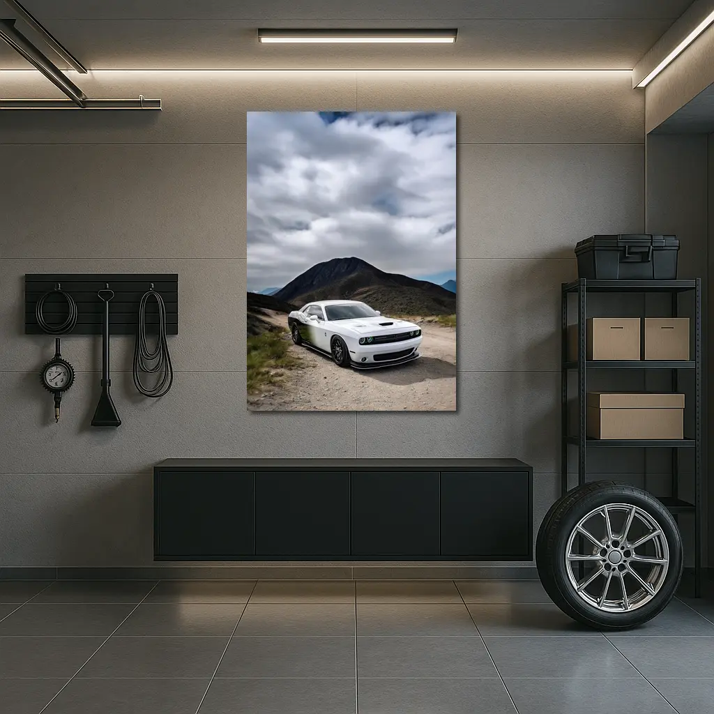 Dodge Challenger White Muscle Car Mountain Road – Wall Art