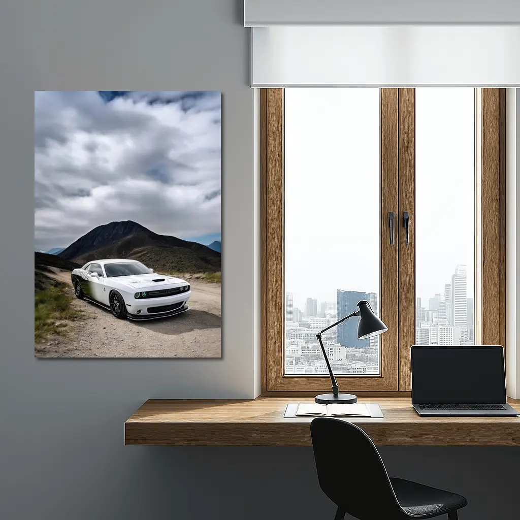 Dodge Challenger White Muscle Car Mountain Road – Wall Art