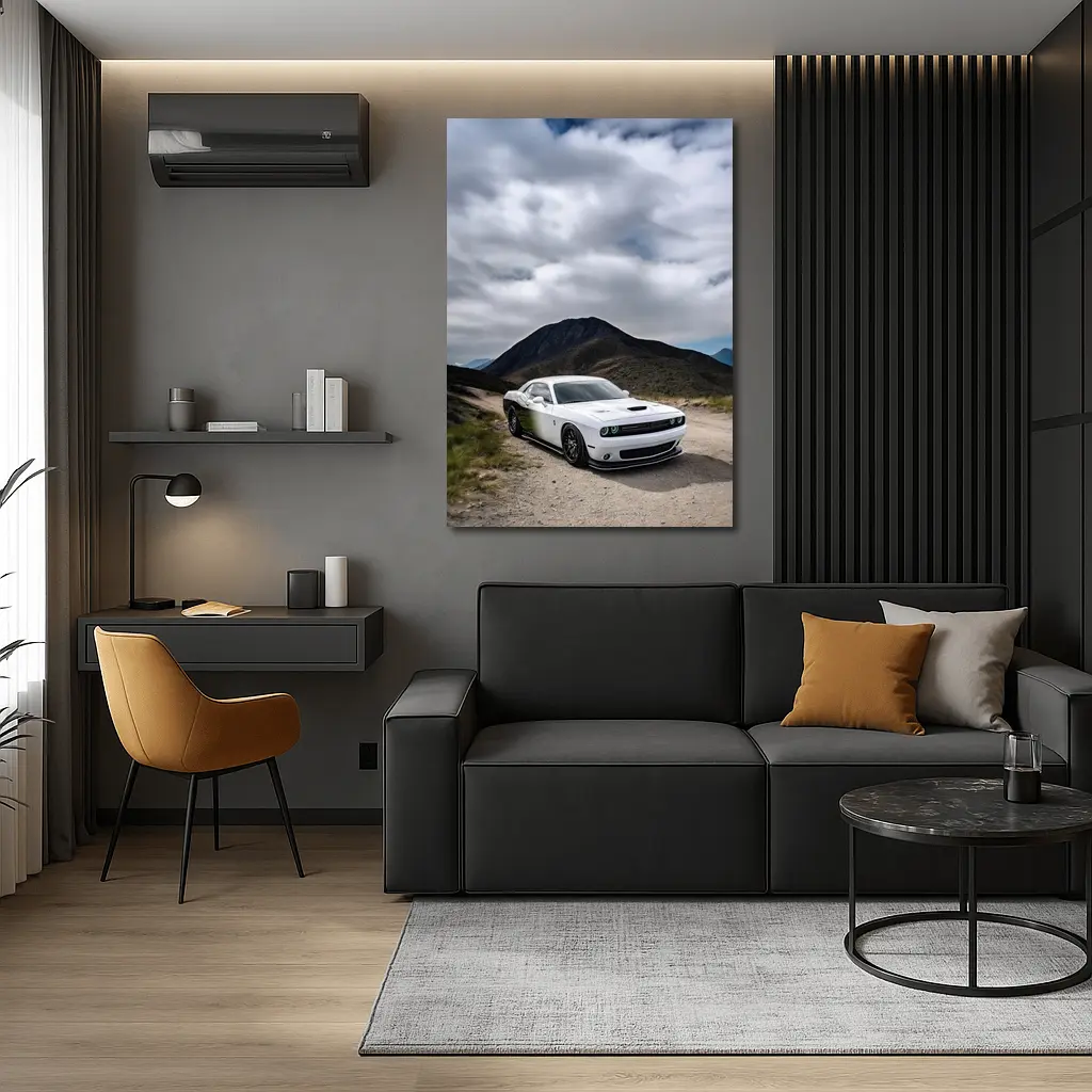 Dodge Challenger White Muscle Car Mountain Road – Wall Art