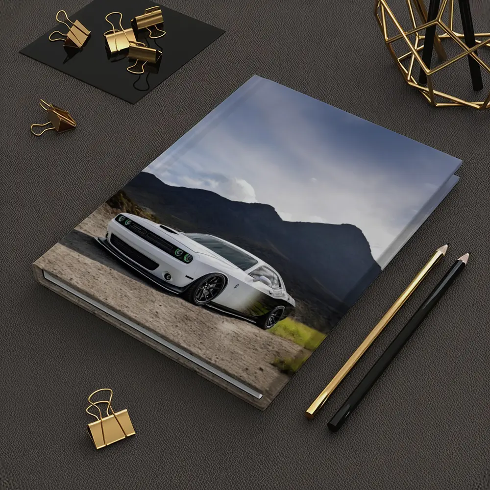 Dodge Challenger White Muscle Car Mountain Backdrop – Notebooks