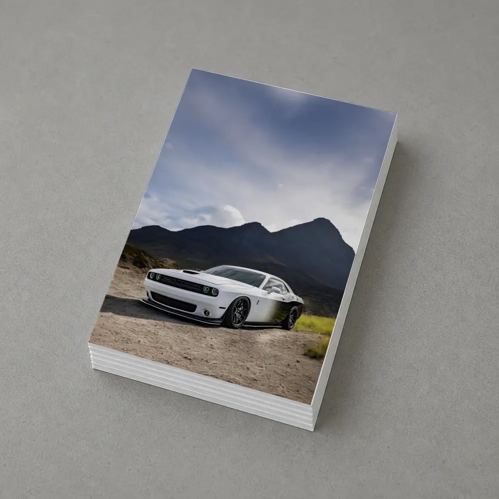 Dodge Challenger White Muscle Car Mountain Backdrop – Postcards
