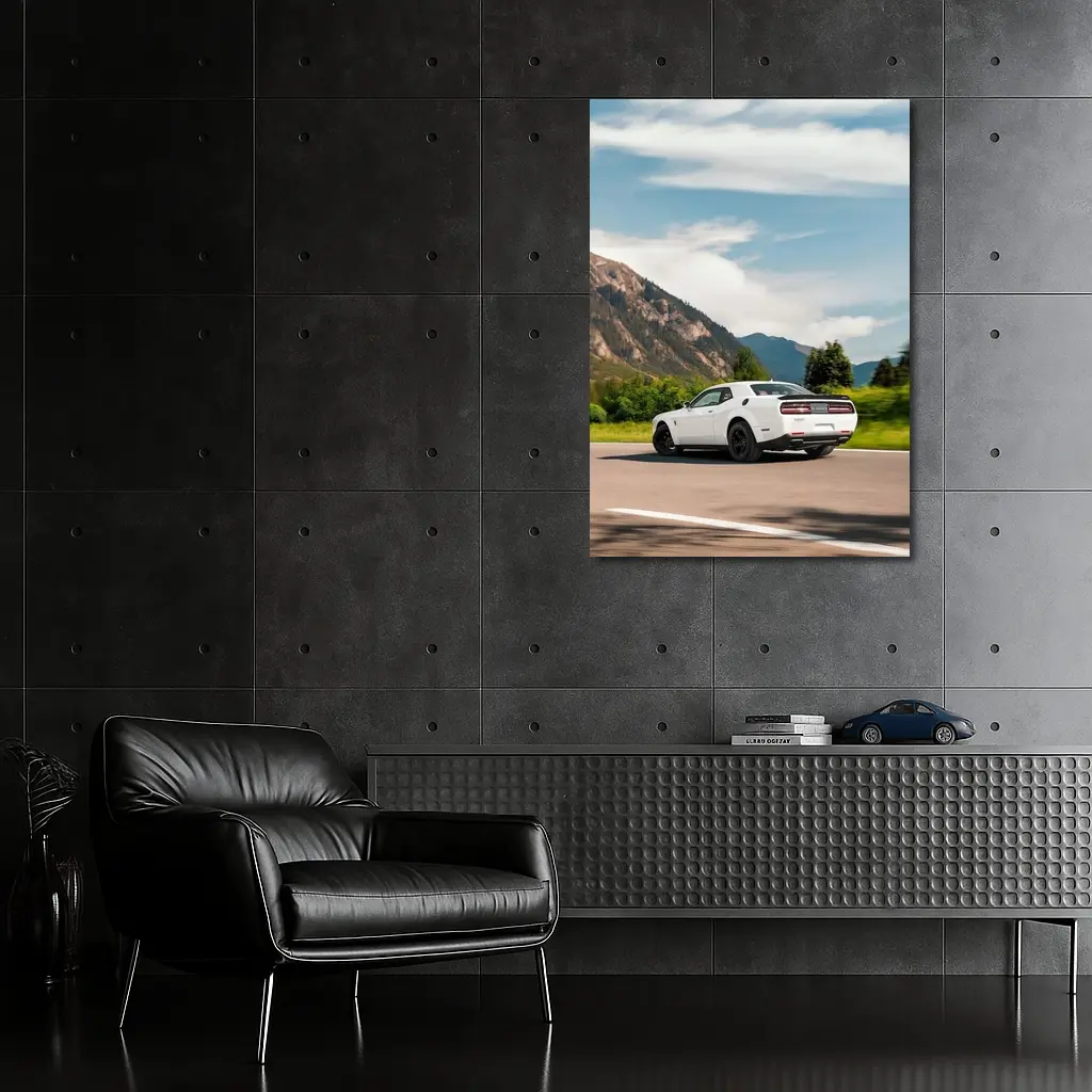 Dodge Challenger White Mountain Road Drive – Wall Art