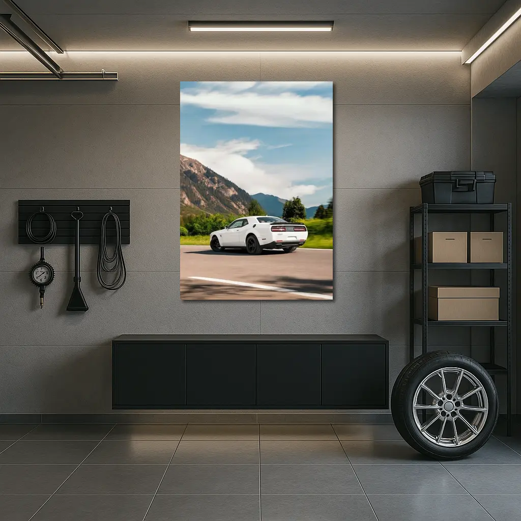 Dodge Challenger White Mountain Road Drive – Wall Art