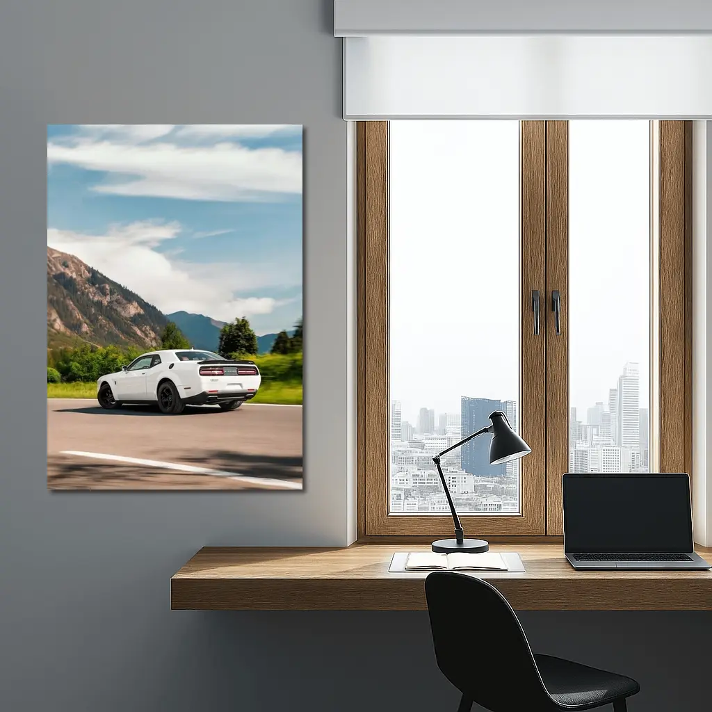 Dodge Challenger White Mountain Road Drive – Wall Art