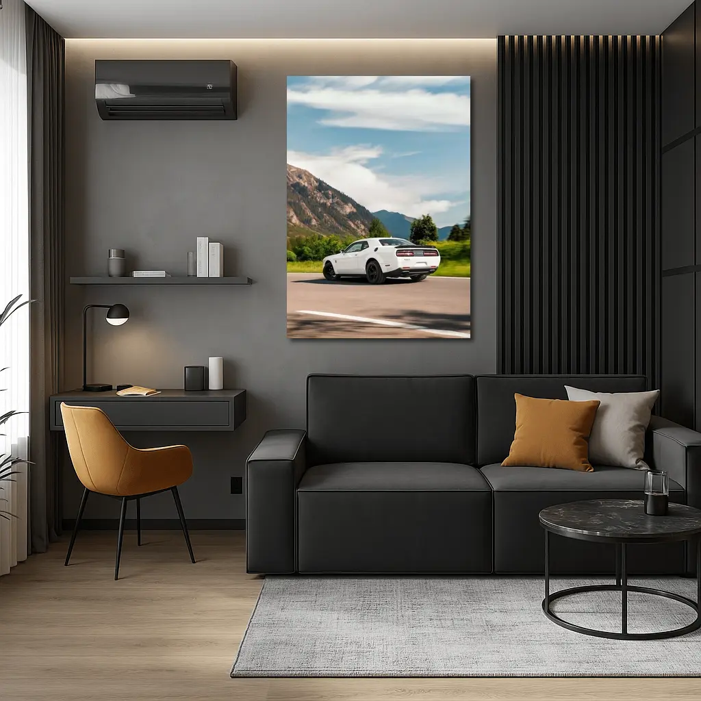 Dodge Challenger White Mountain Road Drive – Wall Art