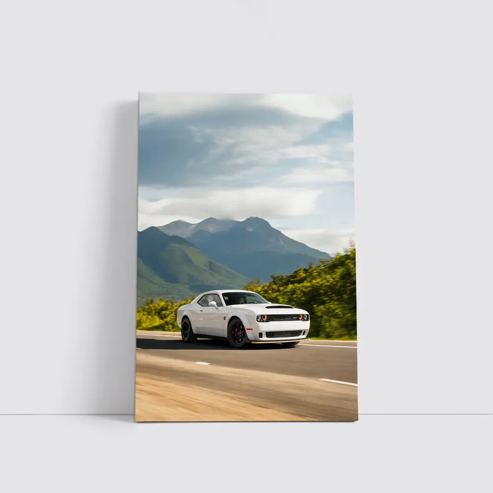 Dodge Challenger White Muscle Car Mountain Road – Wall Art