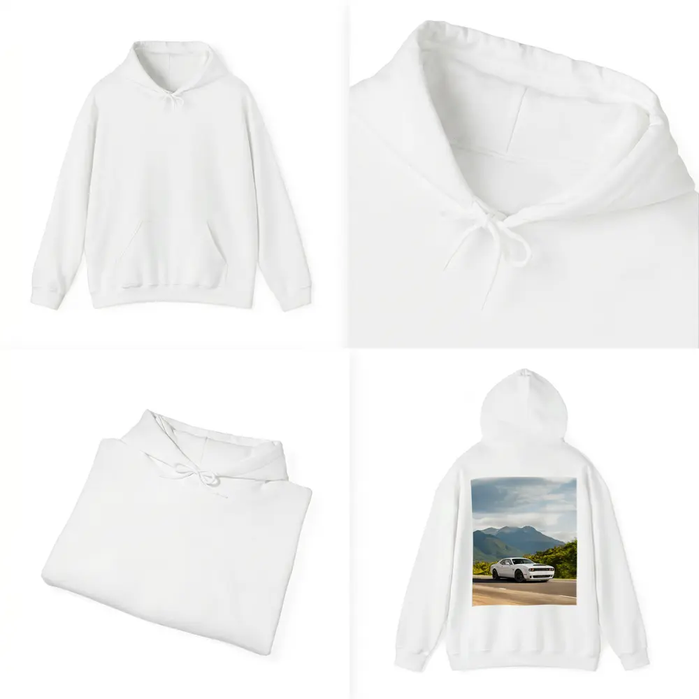 Dodge Challenger White Muscle Car Mountain Road – Hoodies