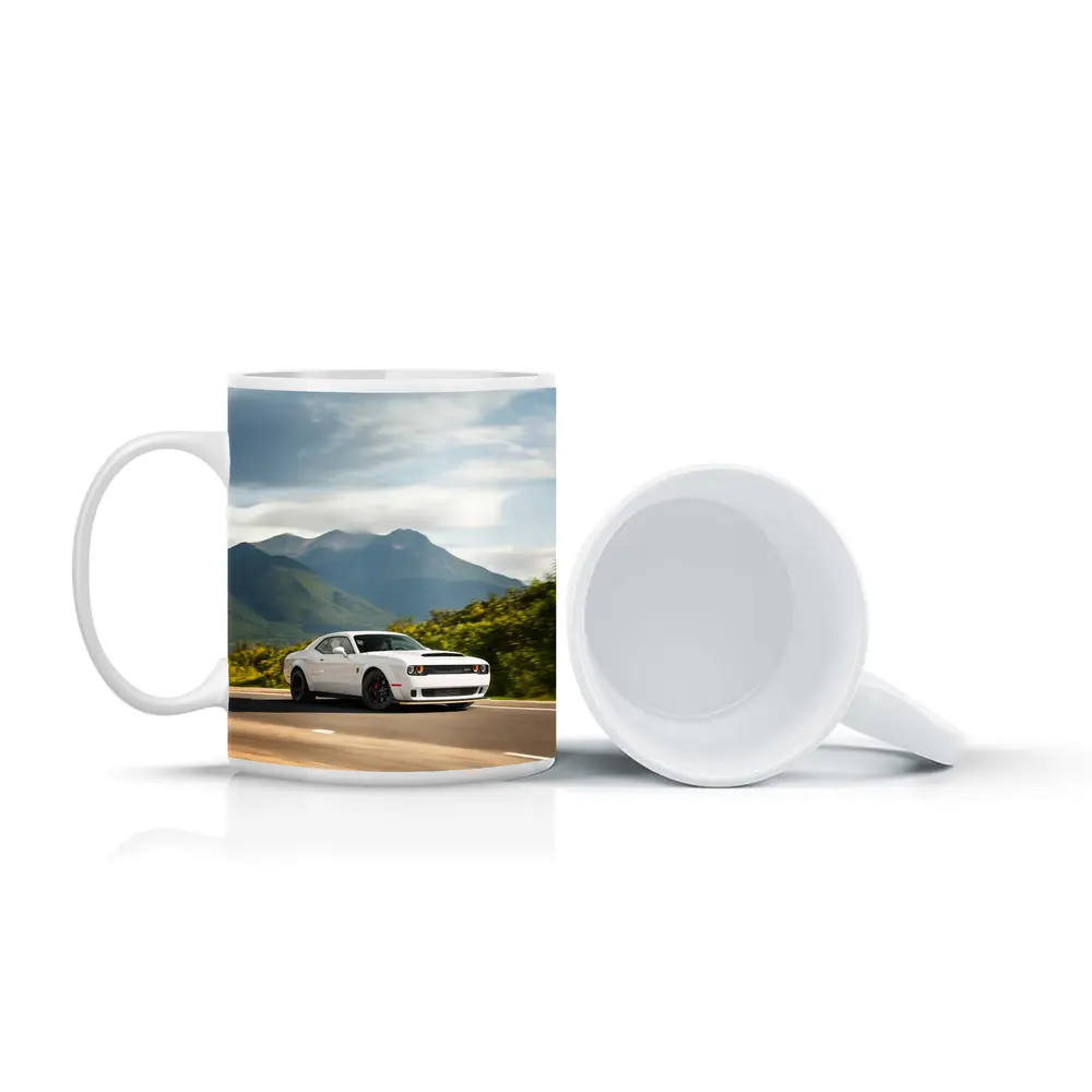Dodge Challenger White Muscle Car Mountain Road – Mugs