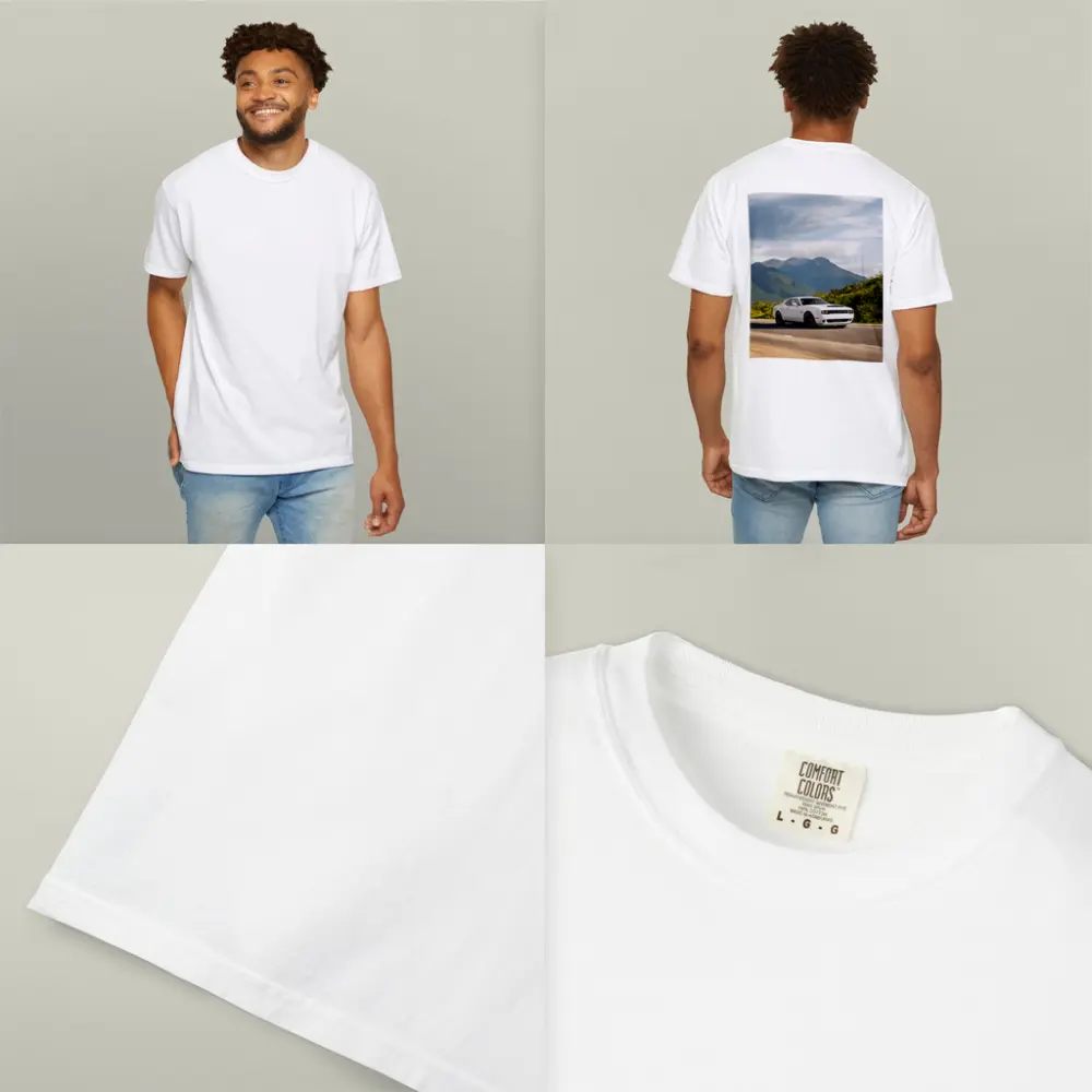 Dodge Challenger White Muscle Car Mountain Road – T-Shirts