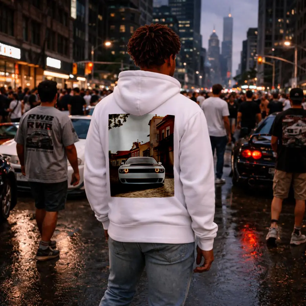 Dodge Challenger SRT White Cobblestone Street – Hoodies