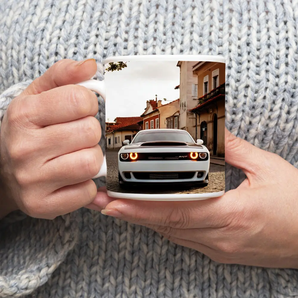 Dodge Challenger SRT White Cobblestone Street – Mugs