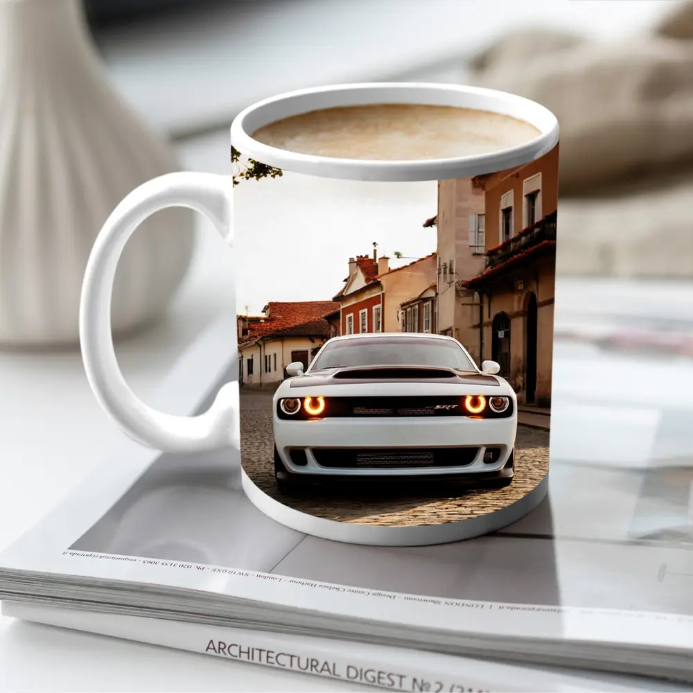 Dodge Challenger SRT White Cobblestone Street – Mugs