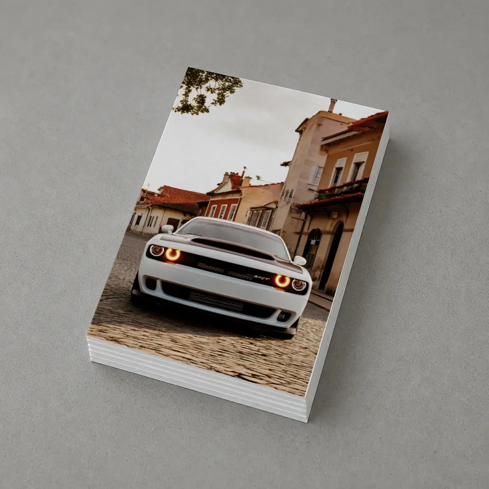 Dodge Challenger SRT White Cobblestone Street – Postcards
