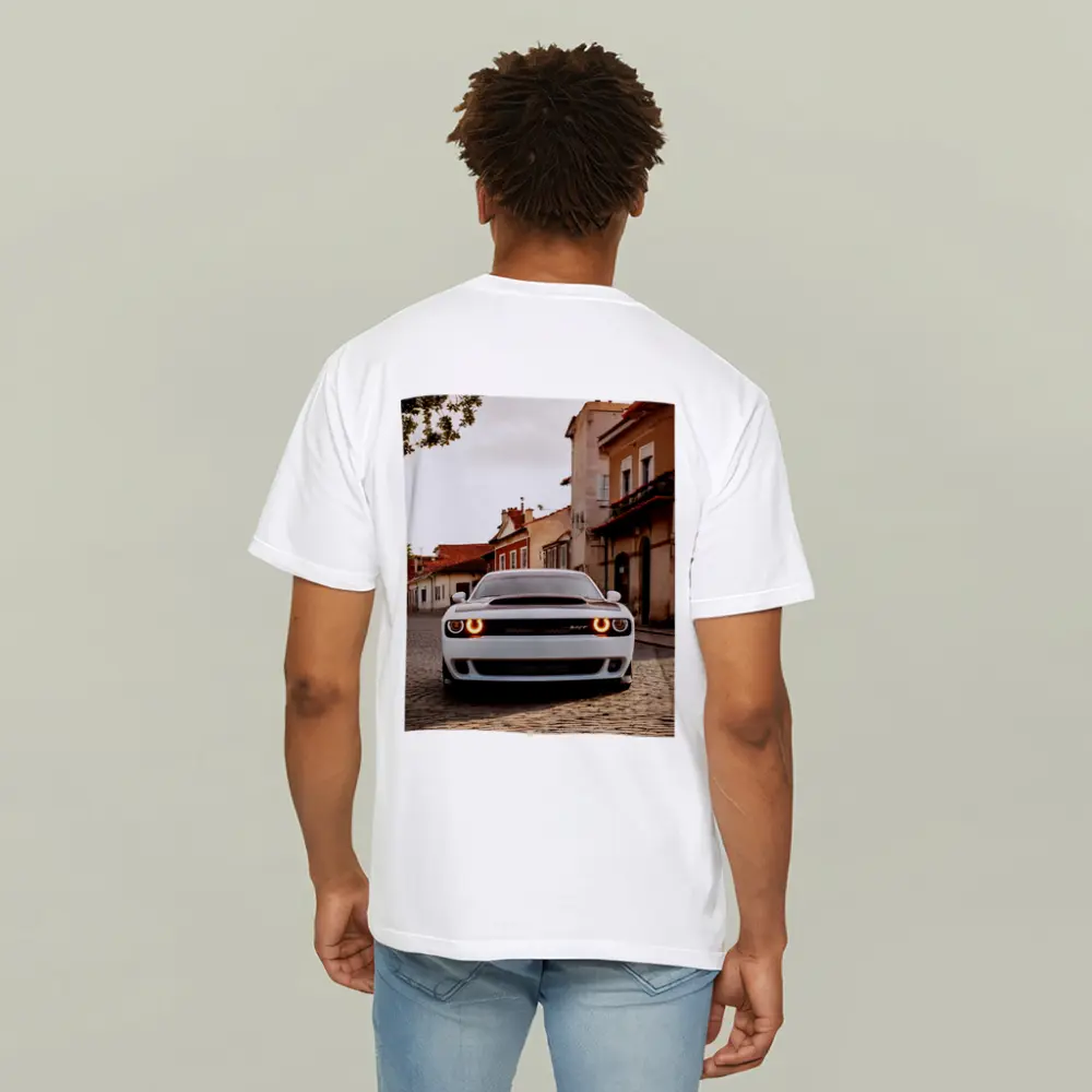 Dodge Challenger SRT White Cobblestone Street – T-Shirts