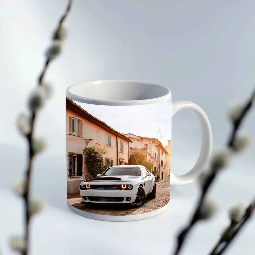 Dodge Challenger SRT White Cobblestone Street – Mugs