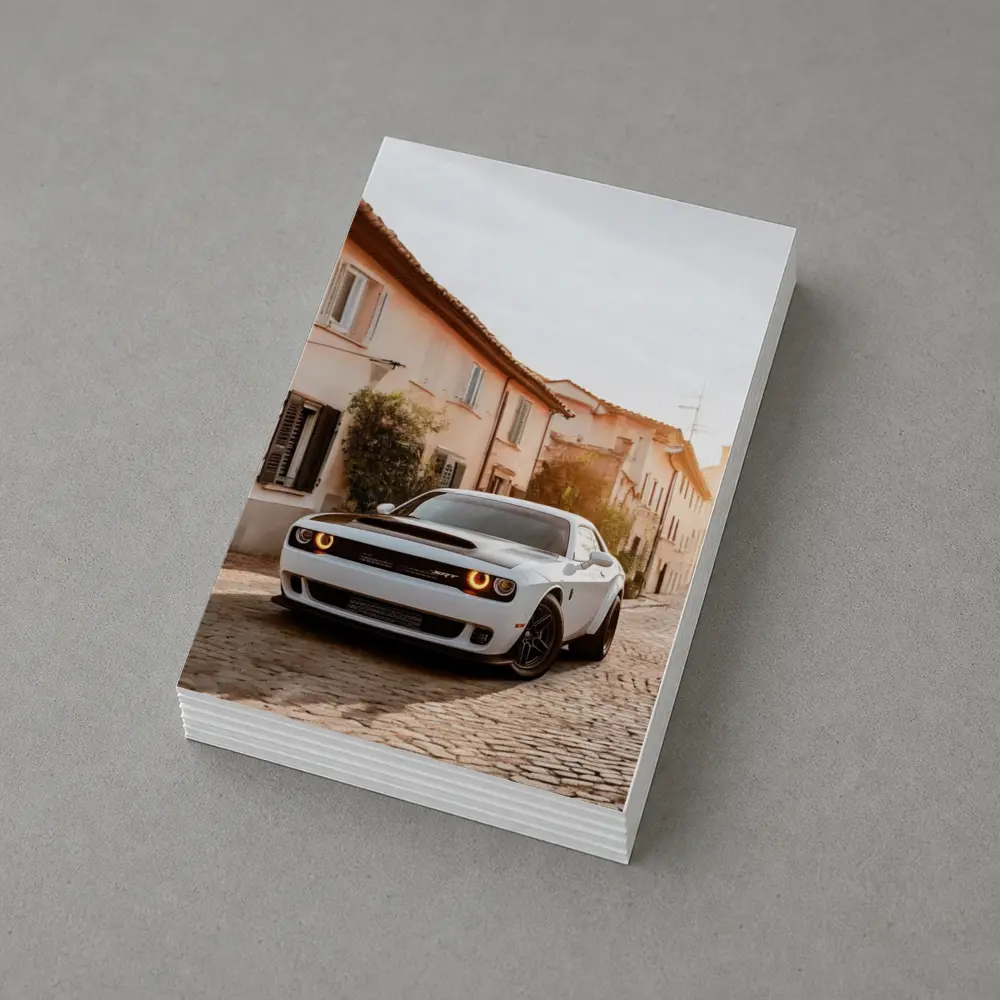 Dodge Challenger SRT White Cobblestone Street – Postcards