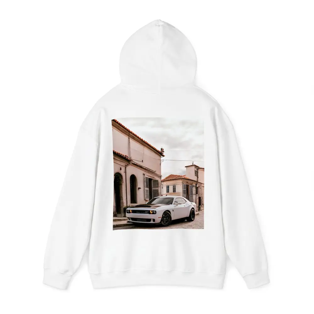 Dodge Challenger SRT White Old Town Street – Hoodies