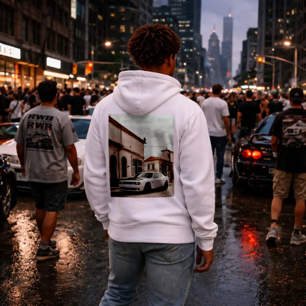 Dodge Challenger SRT White Old Town Street – Hoodies