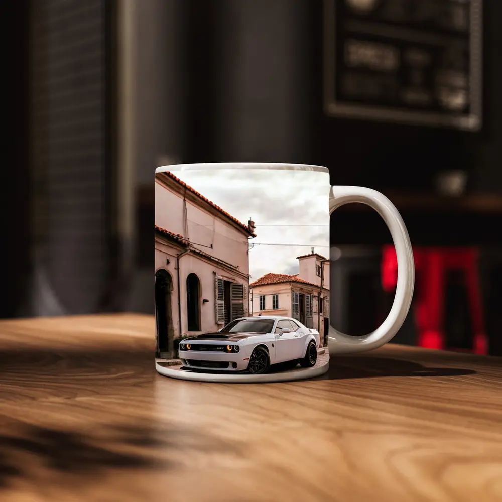 Dodge Challenger SRT White Old Town Street – Mugs